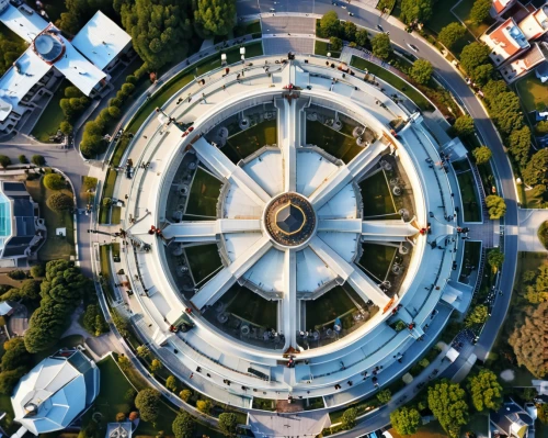 bird's-eye view,millenium falcon,bird's eye view,drone image,overhead shot,mavic 2,drone photo,from above,drone shot,the center of symmetry,drone view,olympiapark,aerial shot,autostadt wolfsburg,view from above,futuristic architecture,aerial photography,aerial view umbrella,top view,panopticon,Photography,General,Realistic