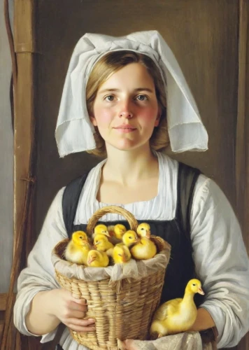 girl with bread-and-butter,woman holding pie,girl in the kitchen,duck females,bornholmer margeriten,breadbasket,girl with cereal bowl,bouguereau,woman with ice-cream,female duck,milkmaid,woman eating apple,bread basket,east-european shepherd,pilgrim,church painting,girl with cloth,eggs in a basket,ducklings,domestic chicken