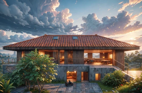 roof landscape,bali,asian architecture,ubud,wooden house,uluwatu,tropical house,wooden roof,beautiful home,traditional house,hacienda,home landscape,house roof,3d rendering,vietnam,chinese architecture,holiday villa,florida home,house roofs,timber house,Anime,Anime,General