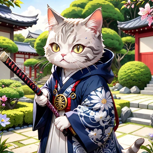 cat warrior,chinese pastoral cat,lucky cat,white cat,cat kawaii,kitsune,samurai,flower cat,domestic cat,cat child,sensoji,kado,jiji the cat,cute cat,kitfo,goki,japanese bobtail,katana,sensei,young cat,Anime,Anime,General