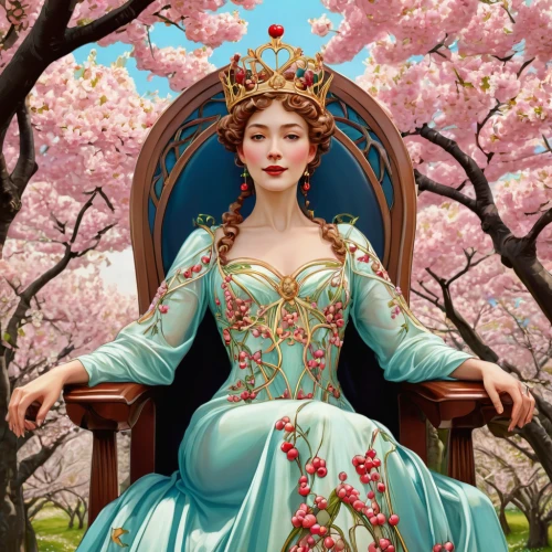 oriental princess,fantasy portrait,jasmine blossom,fairy tale character,cinderella,fantasy picture,fairy queen,blossoming apple tree,shanghai disney,spring crown,rosa 'the fairy,apple blossoms,mulan,chinese art,fantasy art,oriental painting,fantasy woman,rapunzel,princess sofia,a princess,Illustration,Retro,Retro 08