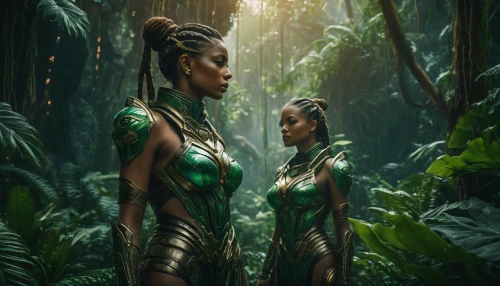 sustainability icons,kenya,elves,avatar,cg artwork,bodypaint,predators,patrol,cleavers,mother and daughter,green skin,garden of eden,beautiful african american women,vegan icons,dryad,connectedness,green,green wallpaper,duo,adam and eve,Photography,General,Fantasy