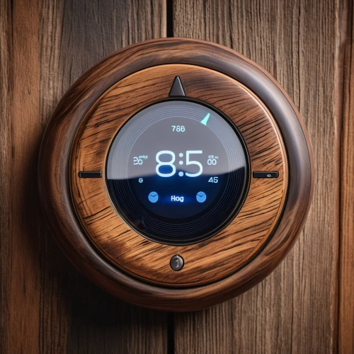 wooden sauna,smart home,thermostat,nest easter,hygrometer,wooden mockup,alarm device,homebutton,home automation,doorbell,bluetooth icon,barometer,smarthome,nest workshop,wood grain,digital clock,carbon monoxide detector,smart house,temperature display,wall clock,Photography,General,Realistic