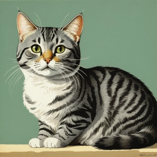 american shorthair,american wirehair,european shorthair,american bobtail,domestic short-haired cat,silver tabby,japanese bobtail,egyptian mau,cat portrait,cat vector,tabby cat,pet portrait,toyger,bengal cat,american curl,calico cat,vintage cat,kurilian bobtail,ocicat,bengal,Illustration,Japanese style,Japanese Style 21