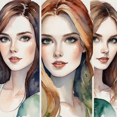 four seasons,watercolors,watercolor women accessory,watercolor pencils,portraits,watercolor paint,clary,triplet lily,4 seasons,watercolor,watercolor painting,women's eyes,redheads,fashion illustration,studies,oils,illustrations,stages,fashion vector,water colors,Illustration,Paper based,Paper Based 25