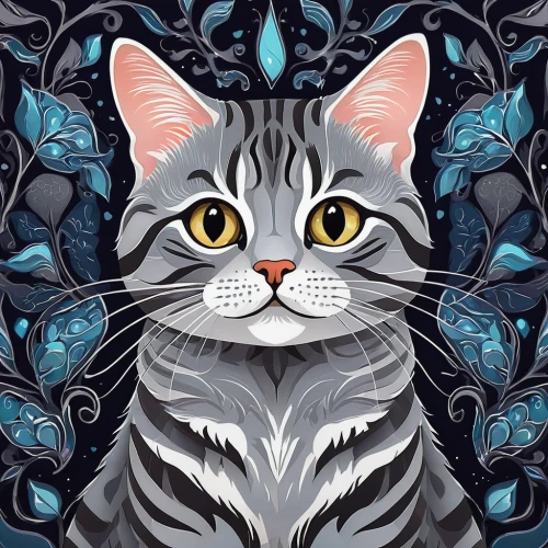 cat vector,cat portrait,cat on a blue background,seamless pattern,silver tabby,vector illustration,pet portrait,on a transparent background,animal portrait,flower cat,portrait background,paisley digital background,vector art,denim background,calico cat,feline,digital illustration,gray kitty,seamless pattern repeat,tabby cat,Illustration,Realistic Fantasy,Realistic Fantasy 45