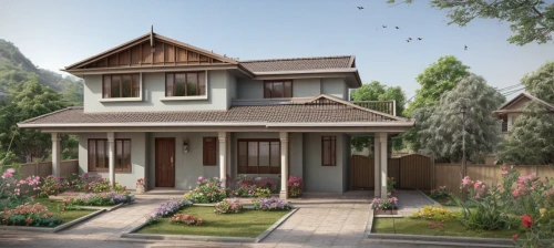 wooden house,3d rendering,bungalow,residential house,garden elevation,traditional house,floorplan home,holiday villa,small house,render,house shape,house drawing,villa,modern house,wooden houses,chalet,garden white,core renovation,build by mirza golam pir,home landscape