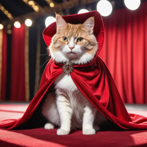 red cat,napoleon cat,ringmaster,little red riding hood,red cape,red tabby,red riding hood,cat warrior,cat image,step and repeat,lucky cat,animals play dress-up,red whiskered bulbull,mayor,halloween cat,bellboy,red super hero,the fur red,caterer,circus animal,Photography,General,Realistic