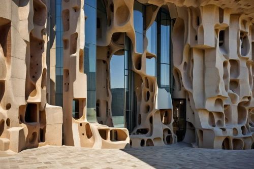 honeycomb structure,cork wall,hanging houses,cube stilt houses,cubic house,dunes house,archidaily,wave wood,mushroom landscape,stone desert,building honeycomb,wood structure,wooden construction,hotel barcelona city and coast,hotel w barcelona,clay house,kirrarchitecture,climbing wall,hoodoos,sagrada familia,Photography,General,Realistic