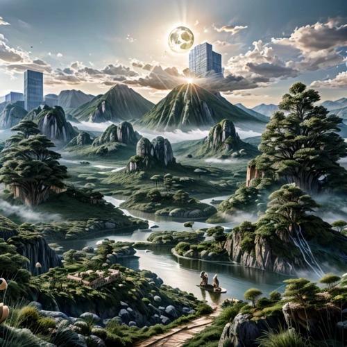 fantasy landscape,karst landscape,world digital painting,futuristic landscape,fantasy picture,terraforming,mountainous landscape,landscape background,fantasy world,an island far away landscape,virtual landscape,panoramic landscape,mountain world,3d fantasy,alien world,fantasy art,high landscape,landscapes,alien planet,fractal environment