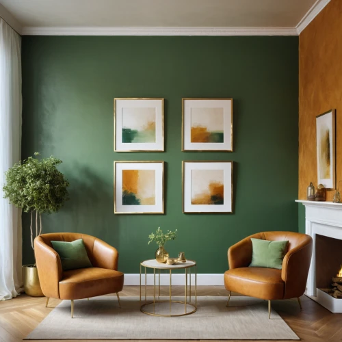 modern decor,gold stucco frame,mid century modern,sitting room,sage green,contemporary decor,green living,interior decor,apartment lounge,living room,wall decor,paintings,livingroom,danish furniture,gold wall,green tangerine,interior design,intensely green hornbeam wallpaper,color circle articles,trend color,Photography,General,Commercial