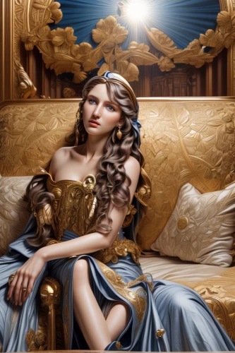 cleopatra,queen of the night,athena,woman on bed,golden crown,cinderella,fantasy art,cepora judith,fantasy picture,fantasy portrait,gold crown,lady justice,baroque angel,lady of the night,baroque,art deco woman,neoclassical,gold filigree,zodiac sign libra,neoclassic