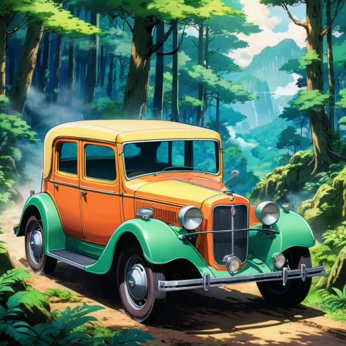 retro vehicle,vintage vehicle,old vehicle,forest background,logging truck,antique car,land rover series,gaz-m20 pobeda,willys-overland jeepster,austin fx4,illustration of a car,retro automobile,vintage car,willys jeep,ford cargo,old car,adventure game,game illustration,cartoon video game background,jeep cj,Illustration,Japanese style,Japanese Style 03