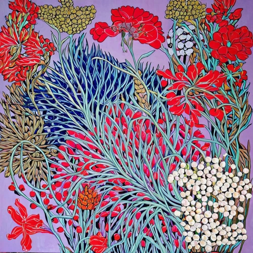 coral bells,floral composition,coral bush,carol colman,flower painting,flowering plants,deep coral,red flowers,tropical flowers,garden flowers,feather coral,embroidered flowers,loosestrife and pomegranate family,flower garden,cloves schwindl inge,sea carnations,floral decorations,coral reef,khokhloma painting,floral border,Illustration,Abstract Fantasy,Abstract Fantasy 04