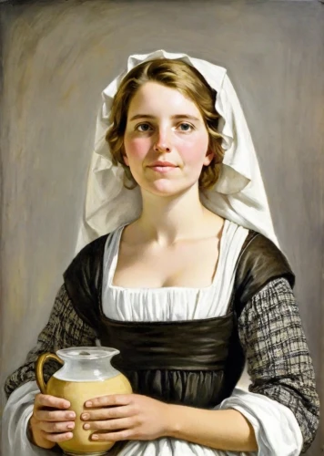 girl with cereal bowl,woman holding pie,girl with bread-and-butter,woman drinking coffee,girl with cloth,milkmaid,woman with ice-cream,portrait of a girl,woman eating apple,girl in cloth,girl in the kitchen,young woman,portrait of a woman,young girl,milk pitcher,girl with dog,holding cup,woman sitting,child portrait,girl in a historic way