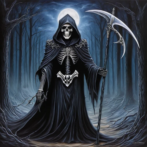 grim reaper,grimm reaper,dance of death,reaper,death god,angel of death,scull,blackmetal,skeleton key,hooded man,death's-head,scythe,pall-bearer,danse macabre,death head,dark art,death angel,skull bones,shinigami,gothic portrait,Illustration,Abstract Fantasy,Abstract Fantasy 14