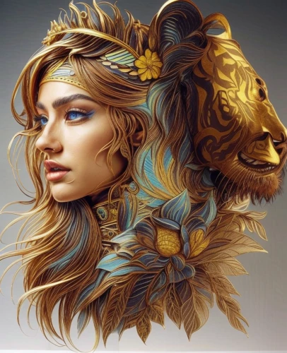 lioness,zodiac sign leo,female lion,lion,panthera leo,forest king lion,lion - feline,fantasy portrait,fantasy art,two lion,lion head,golden crown,african lion,zodiac sign gemini,golden mask,zodiac sign libra,warrior woman,gold crown,golden unicorn,gold filigree