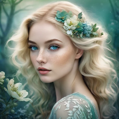 faery,faerie,fantasy portrait,elven flower,fairy queen,fae,mystical portrait of a girl,jessamine,romantic portrait,flower fairy,fantasy art,celtic woman,fairy tale character,fairy,beautiful girl with flowers,dryad,enchanting,elsa,fantasy picture,elven,Illustration,Realistic Fantasy,Realistic Fantasy 15