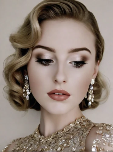 vintage makeup,jeweled,bridal jewelry,elegance,earrings,gold jewelry,pearl necklace,lily-rose melody depp,elegant,princess' earring,audrey,vanity fair,glamor,glamorous,fabulous,bridal accessory,jewels,pearls,doll's facial features,vogue