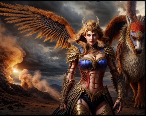 fantasy art,warrior woman,female warrior,heroic fantasy,fantasy picture,the archangel,archangel,fantasy woman,breastplate,mythological,bird of prey,athena,angels of the apocalypse,birds of prey,bird bird-of-prey,harpy,dark angel,fire angel,gryphon,sorceress