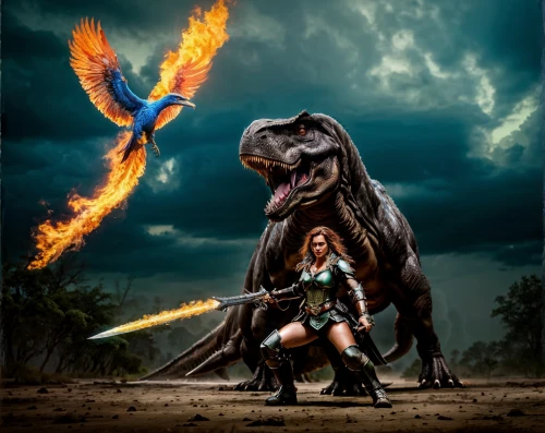 fantasy picture,heroic fantasy,dragon slayer,cynorhodon,dragon of earth,draconic,fantasy art,digital compositing,black dragon,mythological,fantasy warrior,raptor,dragon fire,female warrior,gryphon,prehistory,photomanipulation,fire horse,fire breathing dragon,dragoon