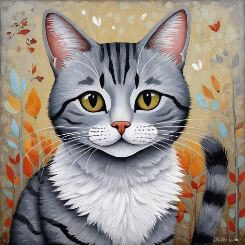 cat portrait,silver tabby,american shorthair,pet portrait,tabby cat,calico cat,gray kitty,american curl,cat vector,gray cat,egyptian mau,cartoon cat,animal portrait,oil painting on canvas,american bobtail,european shorthair,japanese bobtail,domestic short-haired cat,breed cat,chartreux,Art,Artistic Painting,Artistic Painting 29