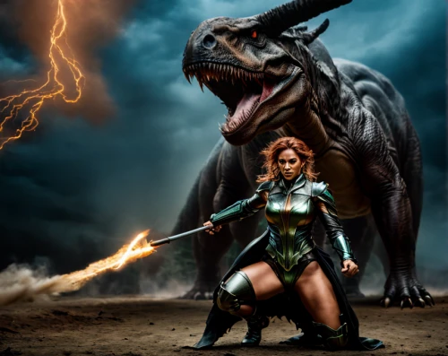 fantasy picture,female warrior,digital compositing,dragon slayer,photomanipulation,warrior woman,thunder snake,fantasy art,heroic fantasy,fantasy woman,sci fiction illustration,starfire,god of thunder,crocodile woman,draconic,gear shaper,photo manipulation,bloodhound,alien warrior,fantasy warrior