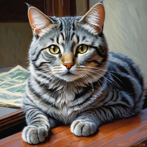 american shorthair,silver tabby,cat portrait,european shorthair,tabby cat,domestic short-haired cat,egyptian mau,american bobtail,bengal cat,toyger,pet portrait,american wirehair,oil painting,american curl,ocicat,british shorthair,cat vector,animal portrait,breed cat,bengal,Illustration,Retro,Retro 14