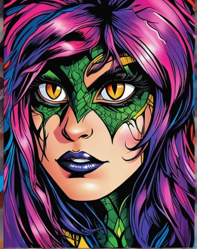 poison ivy,starfire,neon body painting,vector art,vector illustration,digital drawing,digital art,custom portrait,face paint,fae,fantasy portrait,vector graphic,digital illustration,face painting,dryad,digital artwork,the enchantress,vector girl,twitch icon,huntress,Illustration,American Style,American Style 13