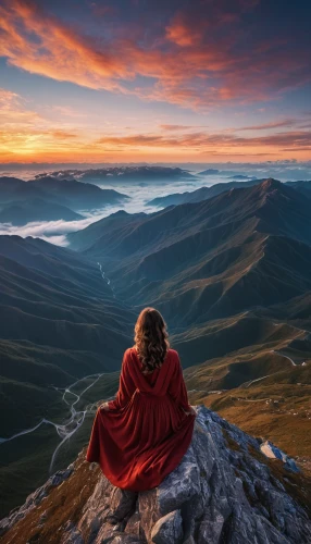 meditation,mountain sunrise,meditate,meditative,carpathians,meditating,buddhist monk,solitude,tea zen,above the clouds,contemplate,the spirit of the mountains,contemplation,zen,red cape,mindfulness,mountain top,sea of clouds,alpine sunset,spiritual environment,Photography,General,Natural