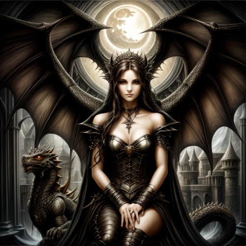 fantasy art,black dragon,dark angel,fantasy picture,heroic fantasy,gothic woman,sorceress,fantasy woman,queen of the night,draconic,black angel,gothic portrait,dark elf,gothic style,wyrm,mythological,gothic,daemon,celtic queen,priestess