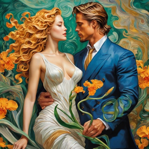 romantic portrait,passion bloom,yellow rose background,romance novel,scent of roses,with roses,romantic scene,orange roses,yellow rose,amorous,gold yellow rose,oil painting on canvas,yellow roses,art painting,flower of passion,young couple,yellow orange rose,orange rose,way of the roses,spray roses,Illustration,Realistic Fantasy,Realistic Fantasy 39