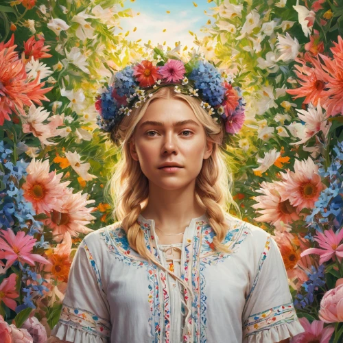 girl in flowers,wreath of flowers,floral,girl in the garden,field of flowers,girl in a wreath,beautiful girl with flowers,spring crown,blooming wreath,flora,wildflower,falling flowers,flower garden,flower crown of christ,kahila garland-lily,sea of flowers,in full bloom,flower painting,flower girl,flower crown,Illustration,Paper based,Paper Based 04