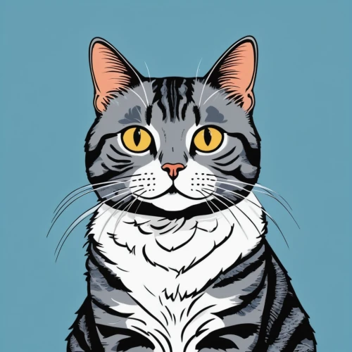 cat vector,cat on a blue background,american shorthair,vector illustration,cat portrait,cartoon cat,vector art,pet portrait,tabby cat,silver tabby,cat line art,a tiger,drawing cat,cat cartoon,egyptian mau,tiger png,vector graphic,tiger,on a transparent background,my clipart,Illustration,Vector,Vector 11