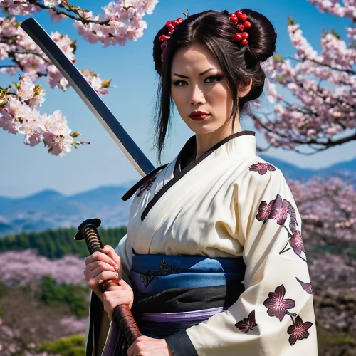 geisha girl,geisha,japanese woman,beautiful girls with katana,plum blossoms,samurai,japanese culture,samurai fighter,katana,plum blossom,japanese cherry,japanese floral background,mukimono,japanese sakura background,japanese style,japanese cherry blossom,anime japanese clothing,japanese martial arts,cherry blossom japanese,korean culture,Illustration,Children,Children 02