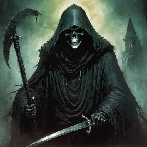 grimm reaper,grim reaper,reaper,hooded man,dance of death,scythe,death god,pall-bearer,undead warlock,death's-head,angel of death,cleanup,shinigami,blackmetal,neophyte,daemon,massively multiplayer online role-playing game,grim,death's head,gothic portrait,Illustration,Paper based,Paper Based 18