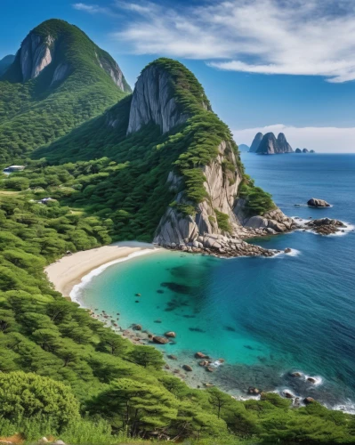 ham ninh,da nang,coastal landscape,beautiful beaches,shimane peninsula,mountain beach,vietnam,beach landscape,south korea,coastal and oceanic landforms,kei islands,mountain and sea,pacific coastline,viet nam,sardinia,phuket province,beautiful beach,danang,jeju island,dream beach,Photography,General,Realistic