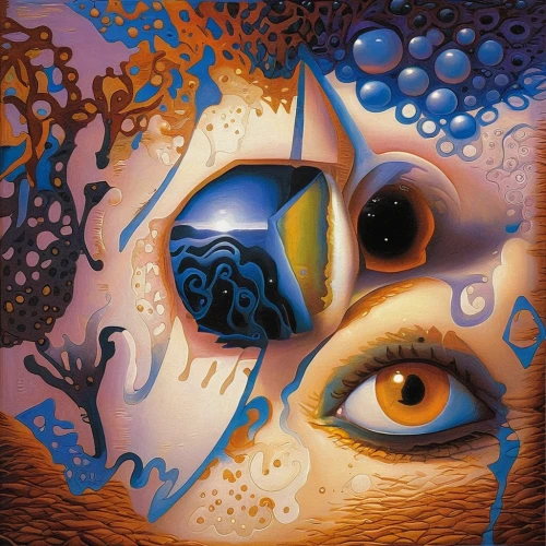 dali,oil painting on canvas,oil on canvas,el salvador dali,woman's face,ojos azules,peacock eye,psychedelic art,oil painting,woman thinking,abstract eye,surrealism,la violetta,indigenous painting,masquerade,calavera,cosmic eye,picasso,pachamama,woman face,Illustration,Realistic Fantasy,Realistic Fantasy 03