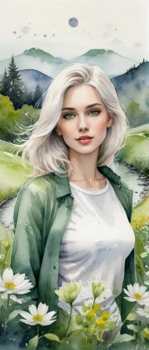 the blonde in the river,dahlia white-green,world digital painting,landscape background,game illustration,portrait background,sci fiction illustration,watercolor background,springtime background,spring background,watercolor women accessory,white water lilies,background image,girl in flowers,mayweed,eglantine,android game,star magnolia,girl on the river,blonde woman,Conceptual Art,Fantasy,Fantasy 16