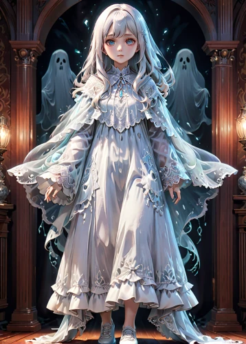 white winter dress,ghost girl,white rose snow queen,suit of the snow maiden,winterblueher,fairy tale character,the snow queen,the angel with the veronica veil,silver wedding,baroque angel,piko,cinderella,alice,jessamine,pierrot,cloth doll,doll dress,winter dress,dress doll,ice queen,Anime,Anime,General