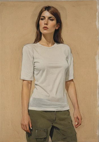girl in t-shirt,khaki,girl with cloth,bouguereau,woman sitting,isolated t-shirt,girl in cloth,young woman,girl in a long,portrait of a girl,feist,girl sitting,linen,neutral color,beige,khaki pants,female model,portrait background,garment,art model,Conceptual Art,Oil color,Oil Color 15