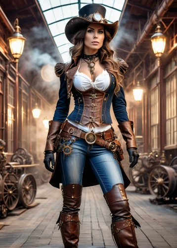 steampunk,steampunk gears,cowgirl,cowgirls,woman fire fighter,wild west,cosplay image,musketeer,fantasy woman,gunfighter,wonderwoman,sheriff,digital compositing,cosplayer,western riding,wonder woman city,women's boots,hatter,female warrior,western