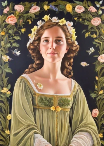 jane austen,girl in flowers,girl in a wreath,portrait of a girl,oil painting on canvas,girl in the garden,oil on canvas,girl picking flowers,marguerite,mary-gold,portrait of a woman,oil painting,young woman,portrait of christi,flora,girl in a historic way,elizabeth nesbit,cepora judith,jessamine,girl with bread-and-butter