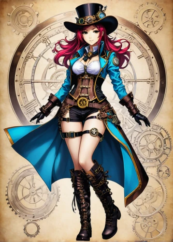 steampunk,hatter,clockmaker,ringmaster,steampunk gears,poker primrose,witch's hat icon,magic grimoire,sorceress,watchmaker,alice,gunfighter,musketeer,elza,arcanum,investigator,venetia,game illustration,harmonia macrocosmica,cheshire,Illustration,Japanese style,Japanese Style 04