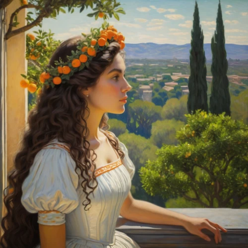 girl in the garden,la violetta,rapunzel,tuscan,lacerta,emile vernon,girl in a long dress,portrait of a girl,young woman,romantic portrait,girl in a wreath,apulia,idyll,girl in flowers,girl picking flowers,young girl,girl in a historic way,girl with tree,vanessa (butterfly),merida