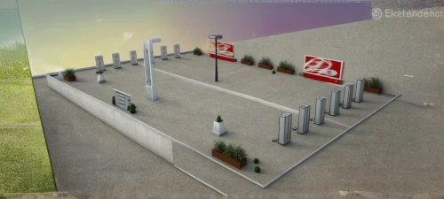parking lot under construction,pedestrian crossing,3d rendering,parking space,traffic junction,underground car park,car park,parking system,pedestrian zone,parking place,bus shelters,formwork,directional sign,taxi stand,gas-station,pedestrian lights,roadworks,electric gas station,street furniture,e-gas station