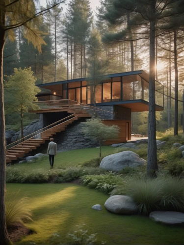 house in the forest,mid century house,modern house,3d rendering,house in mountains,house in the mountains,the cabin in the mountains,dunes house,timber house,home landscape,modern architecture,render,house by the water,house with lake,mid century modern,cubic house,summer cottage,summer house,beautiful home,wooden house,Photography,General,Cinematic