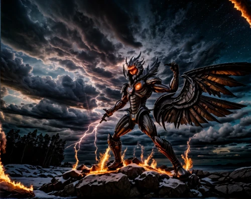 god of thunder,fire angel,archangel,angel of death,fantasy picture,fantasy art,pillar of fire,the archangel,strom,nine-tailed,dark angel,fire background,fire siren,daemon,dragon fire,heaven and hell,angelology,lucifer,fire devil,black angel