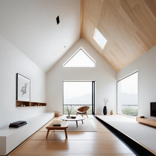 modern room,wooden windows,loft,attic,timber house,frame house,wood window,cubic house,dormer window,livingroom,archidaily,danish room,hardwood floors,folding roof,smart home,danish house,living room,skylight,modern decor,sky apartment,Illustration,Black and White,Black and White 32