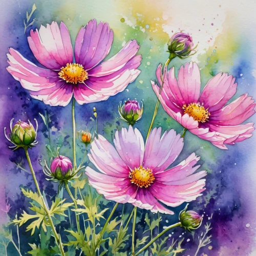 watercolor flowers,watercolour flowers,flower painting,gerbera daisies,pink daisies,watercolor flower,colorful daisy,watercolour flower,daisy flowers,barberton daisies,osteospermum,african daisies,cosmos flowers,marguerite daisy,watercolor painting,watercolor floral background,south african daisy,meadow in pastel,watercolor,australian daisies,Conceptual Art,Daily,Daily 31